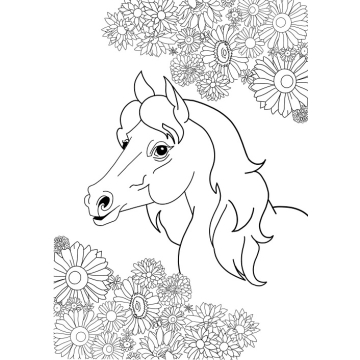 Malvorlage Pferdekopf mit Blumen